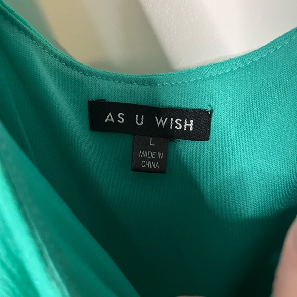 As U Wish Women's Keyhold Ruffle Mini Green Sleeveless Dress Large - Picture 3 of 5